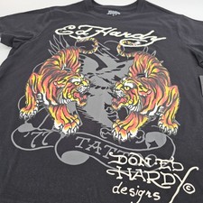 Ed Hardy Tigers 77 Tattoo Graphic T-shirt Mens LARGE L Black Tee Top NEW