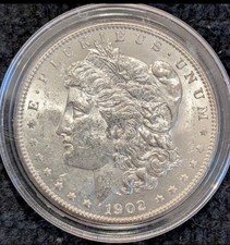 1902-O Morgan Silver Dollar 90% Silver Coin, New Orleans Mint, AU/BU