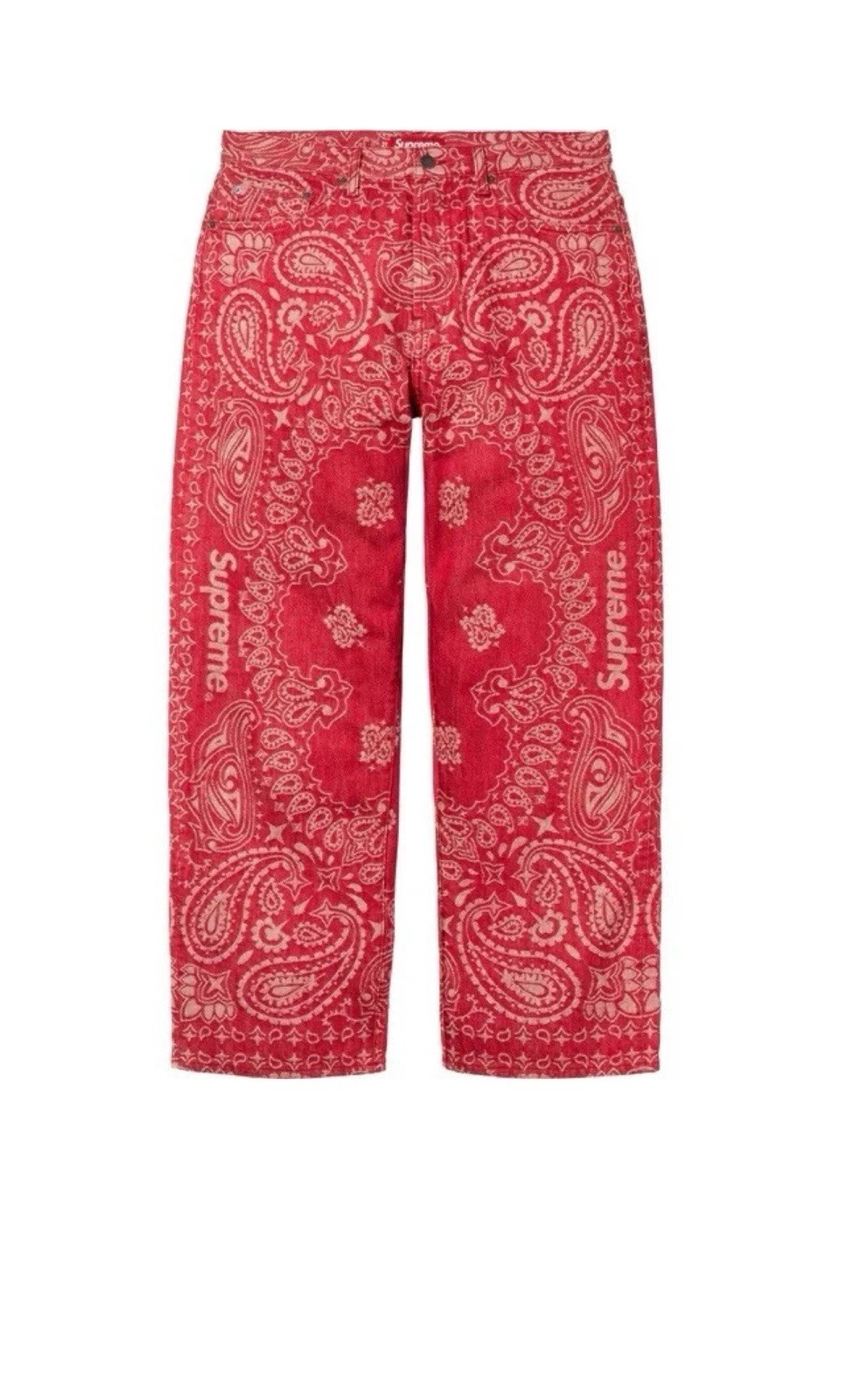 Jean baggy jacquard Supreme Bandana SEMAINE 7 SS25 rouge taille 32 EN MAIN EXPÉDIÉ AUJOURD'HUI