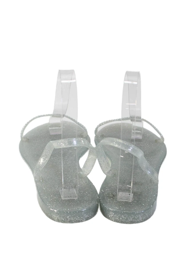 Женские двойные ремни Stuart Weitzman блестящие плоские шлепанцы серебристые размер 7 - Изображение 3 из 4