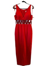 VINTAGE CIRE  RED EVENING GOWN SIZE 12 NWT Beaded Cut Outs 26  Back Slit