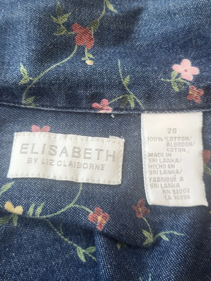 Camisa de Colección Denim con Botones para Mujer Talla Grande 20* Floral Cottagecore Country Top  Foto 3 de 4