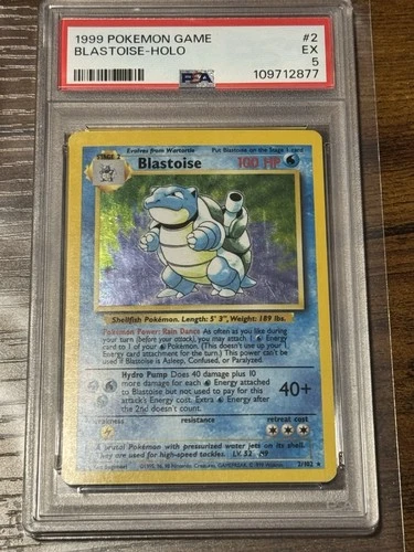 Pokémon TCG Blastoise Holo Unlimited Rare Card 2/130 Base Set PSA 5