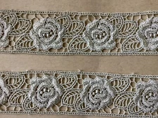 9 1/4 YDS HEAVY SILVER METALLIC FLORAL VENISE LACE INSERT