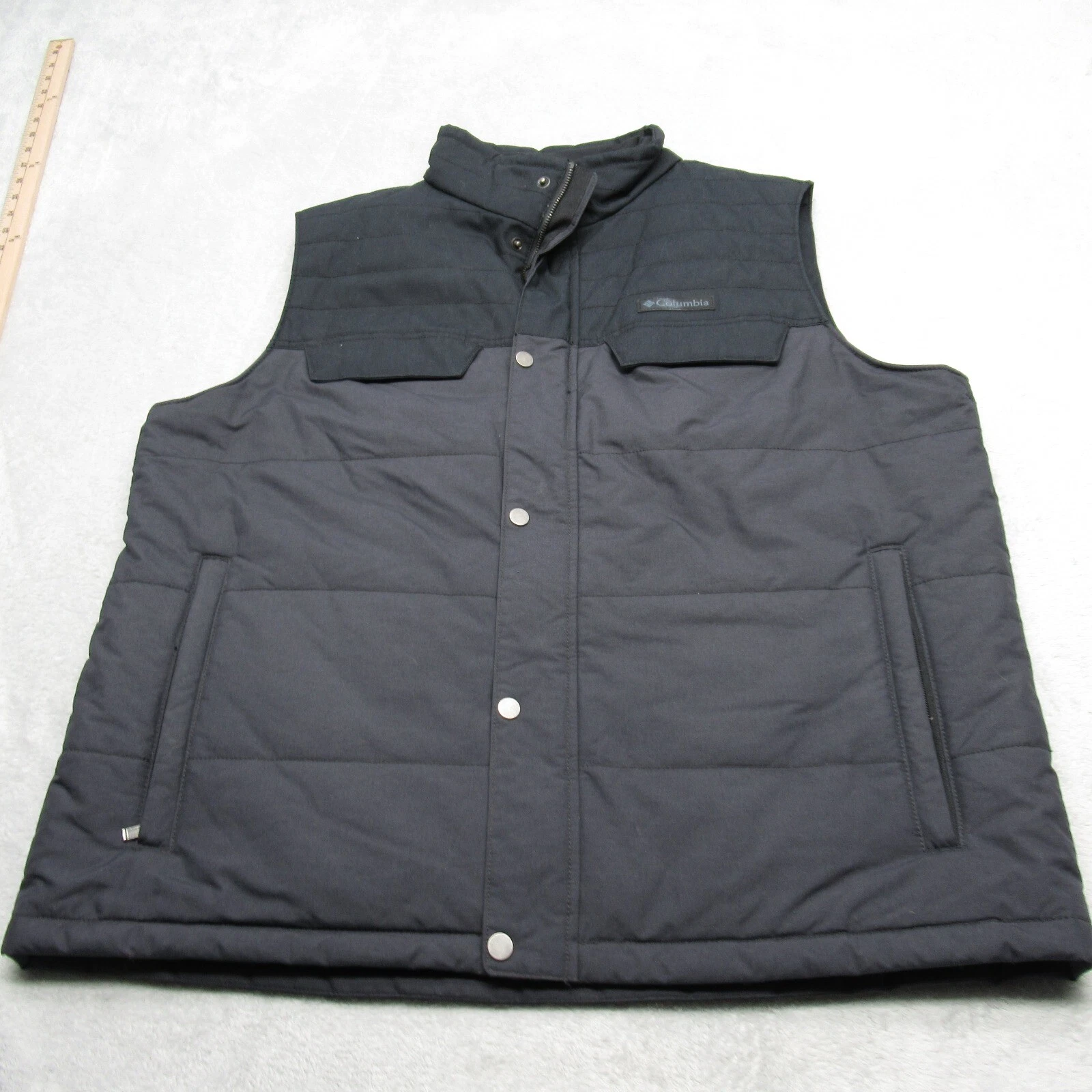 Columbia Hybrid Vest Mens XL Navy Blue Pockets Snap Zip Insulated Hiking Puffer