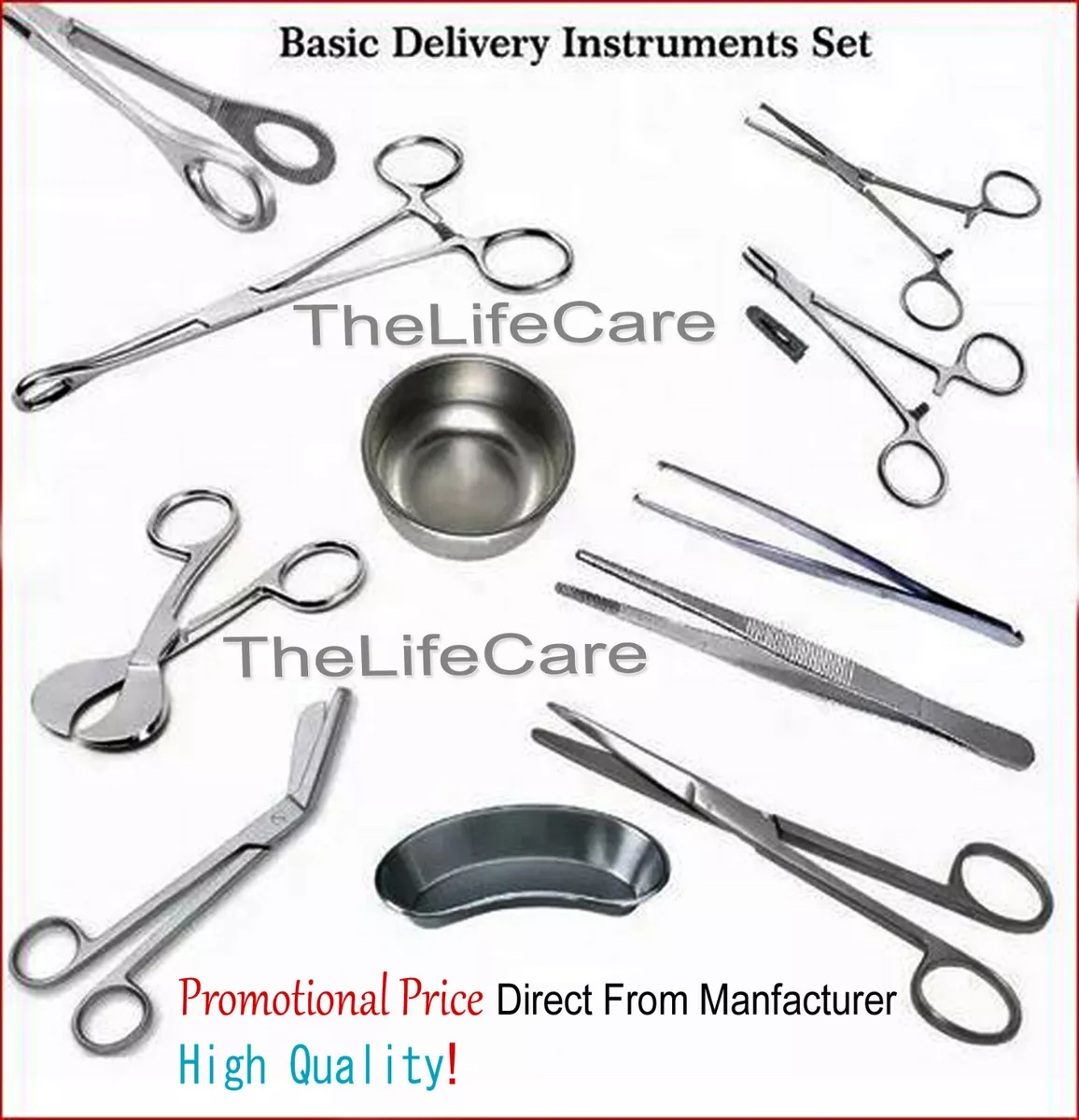 Basic Delivery Tray Set Obstetrical Forceps Scissors Gynae Surgical  Instrument