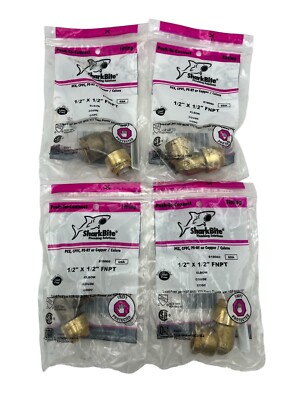 4 - SharkBite U308LFZ 1/2'' X 1/2'' FNPT Elbow  Push-To-Fit Brass Fitting PEX