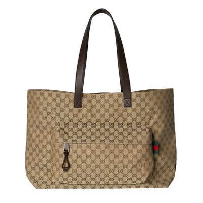 GUCCI $2350 Beige And Ebony GG Canvas Maxi Tote Bag New And