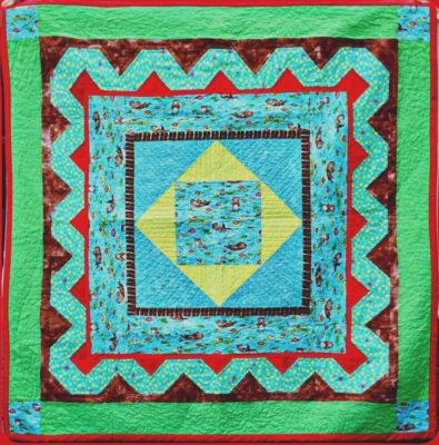 #ad Handmade Baby Quilt WATER OTTER BABIES Crib Size Green Aqua Red Brown 49x50quot; $175.00