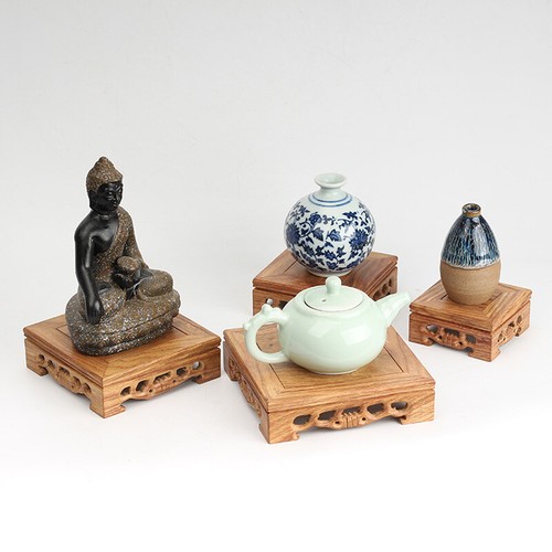 Catalpa Wood Carved Base Annatto Square Teapot Pedestal Bonsai Vase Stand Retro - Picture 6 of 20