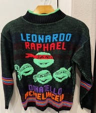 VTG 1991 Teenage Mutant Ninja Turtles Embroidered Sweater Hot Cashews Yth Large