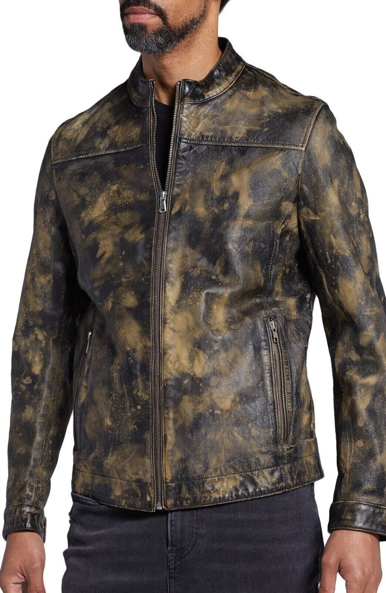 NWT PINO By PINOPORTE $798 Camo Dyed Lambskin Leather Bomber Jacket LARGE