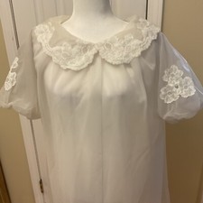VTG Shadowline Lace Sheer Peignoir Robe S Puff Sleeves Wedding Bridal Maternity