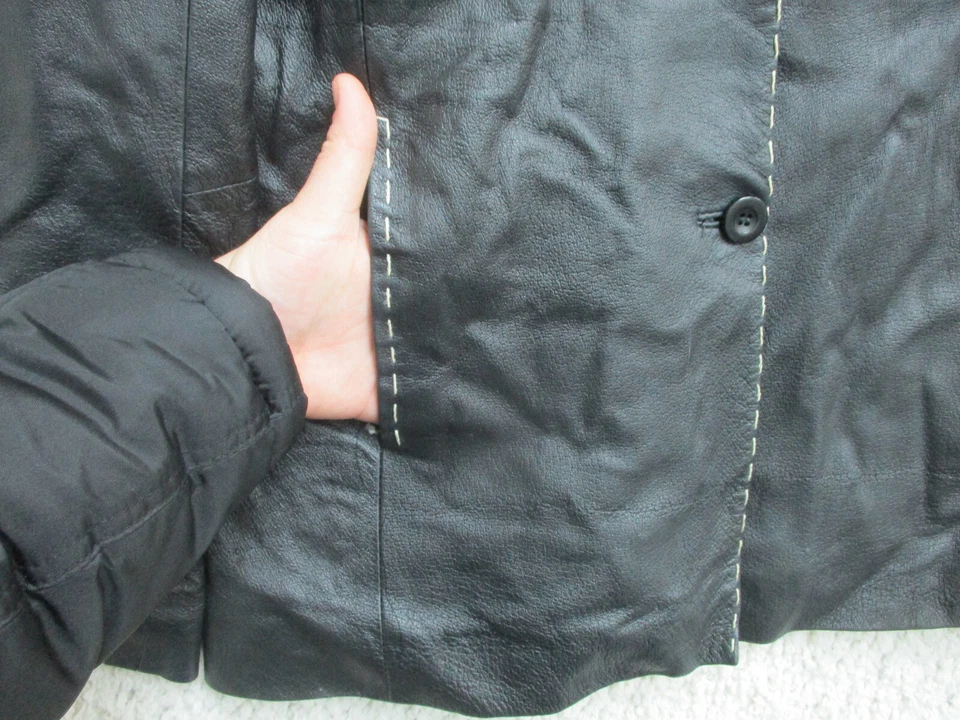 ВИНТАЖНЫЙ Tribeca Studio кожаная куртка средний взрослый черный карманы женщин M 90-х - Изображение 3 из 4