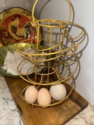 Spiral Egg Skelter Dispenser Rack Metal Storage Holder Display Countertop Gold