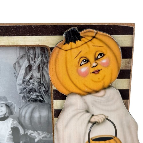 Halloween Photo Picture Frame Trick or Treat Stripe Pumpkin Ghost Costume 4"x6" - Picture 3 of 12