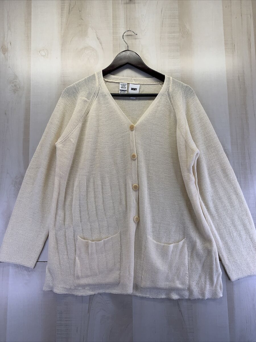 Vintage 1990s DNKY Wool Blend Knit Ivory Cardigan Womens Vintage 1990s DNKY Wool Blend Knit Ivory Cardigan Womens