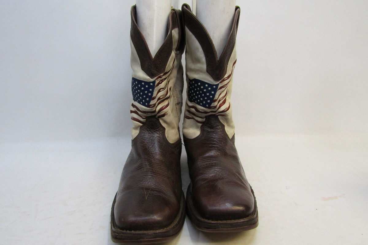 DURANGO Mens Size 11.5 W Brown Leather American Flag Cowboy Western Boots DB5554 Mens Durango American Flag Rebel Boot Square Toe  main image 4