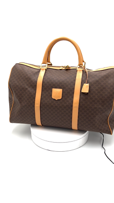Vintage 90's CELINE Travel Boston Bag Macadam Brown Beige PVC
