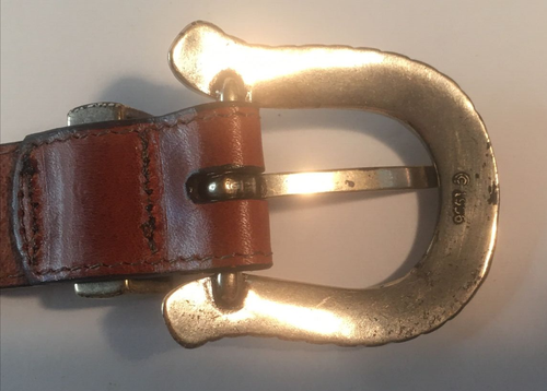 SZ Medium Vintage Talbots Brown Leather Belt Gold Tone Ornate Buckle & Links USA - Picture 17 of 24