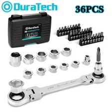 DURATECH 12-in-1 Flex-Head Ratcheting Wrench Set 24-in-1 Screwdriver Set 24 Bits