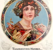 Thanksgiving Cover Woman Of Harvest Fall Autumn 1921 Lithograph Art Print HM1E