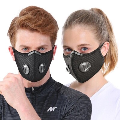 2 PCS BUNDLE SPORT Face Mask With Active Carbon Filter Breathing Valves Washable