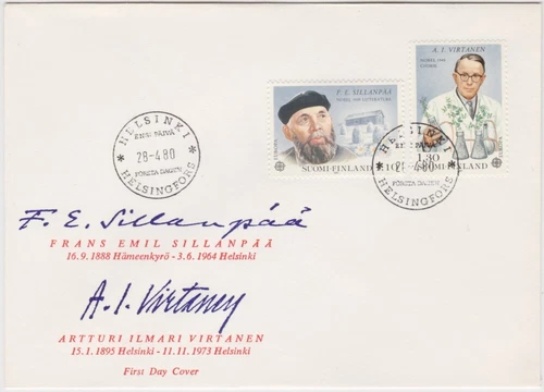 Finland FDC 1980, Europa C.E.P.T., Personalities, A.I.Virtanen, F.E.Sillanpaa