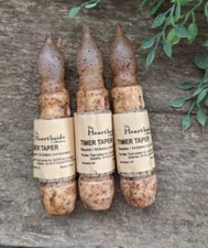 Set 3 Ivory Cinnamon Taper TIMER Candle 4" battery operated Grungy Primitive