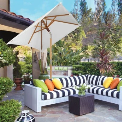 Sekey Holz Sonnenschirm Rechteckig 200x150cm Gartenschirm Knickbar Balkon Creme