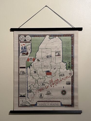 1946 Pictorial Map of Maine - Luther S. Phillips, Mount Desert Island Bar Harbor