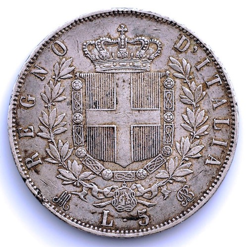 SC. Italia-.Vittorio Enmanuel II. 5 Liras 1872 Milán. MBC+/VF+ Plata 24,9 g. - Imagen 2 de 2