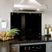 Glass Splashback Kitchen Tile Cooker Panel Plain Black ANY SIZE HOLES + FIXINGS
