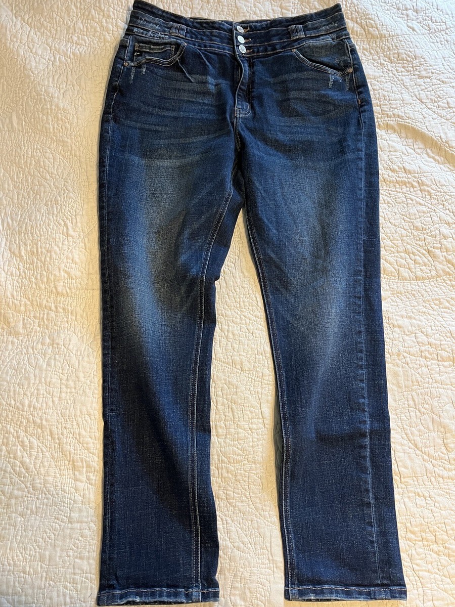 Kancan Jeans Womens 32 Dark Blue Denim High Rise 3 Button Slim