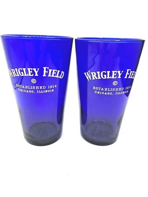 2 Pint Glasses Vintage Chicago Cubs Wrigley Field Baseball Stadium Cobalt Blue