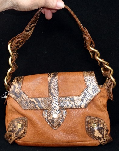 ELAINE TURNER Handtasche Leder camel Schlangenmuster Schulterriemen (NEU) - Bild 1 von 9