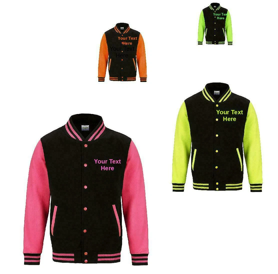 Personalised Varsity Sweat Baseball Long Sleeve Jacket Printed Text