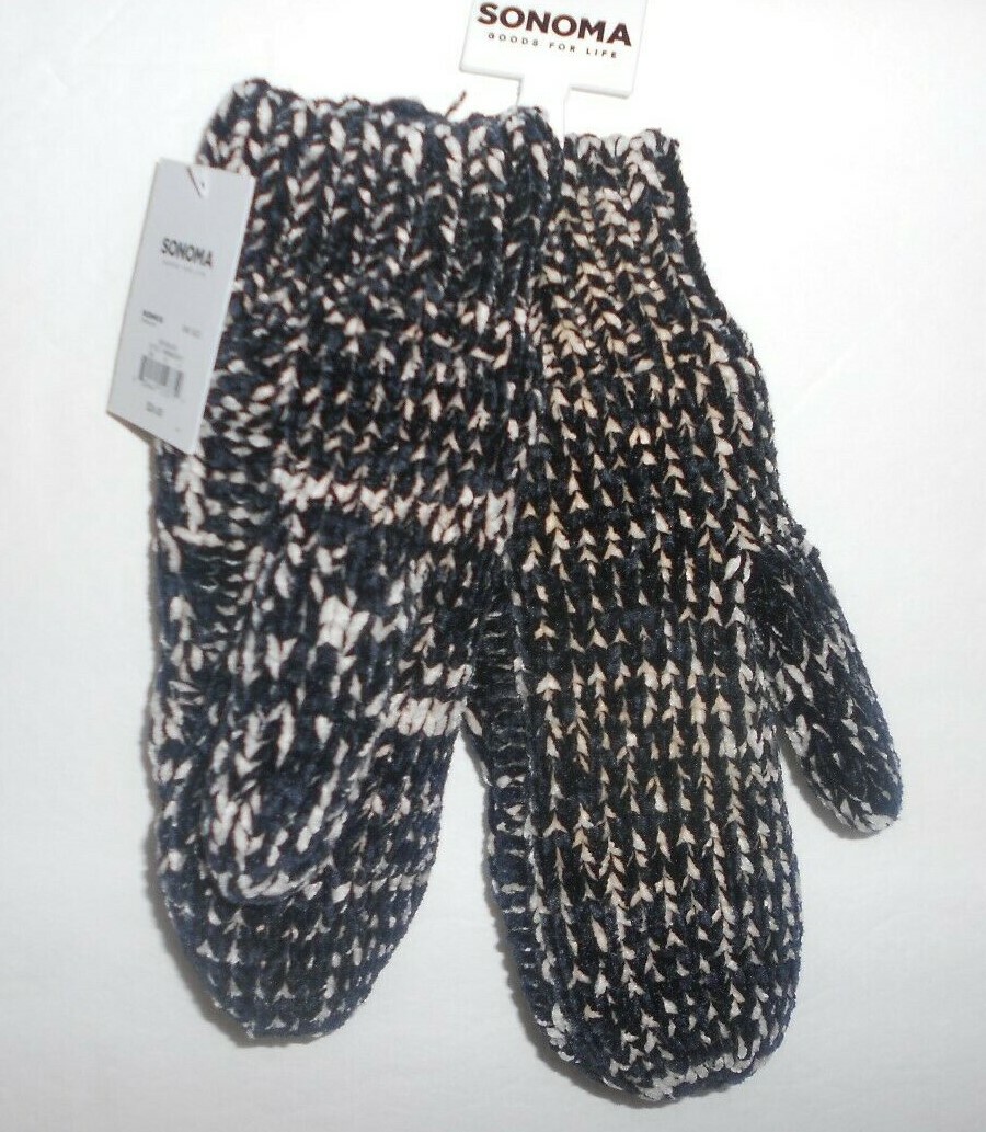 Sonoma Women's Cable Knit Mittens One Size Black Knit Soft Warm Lining