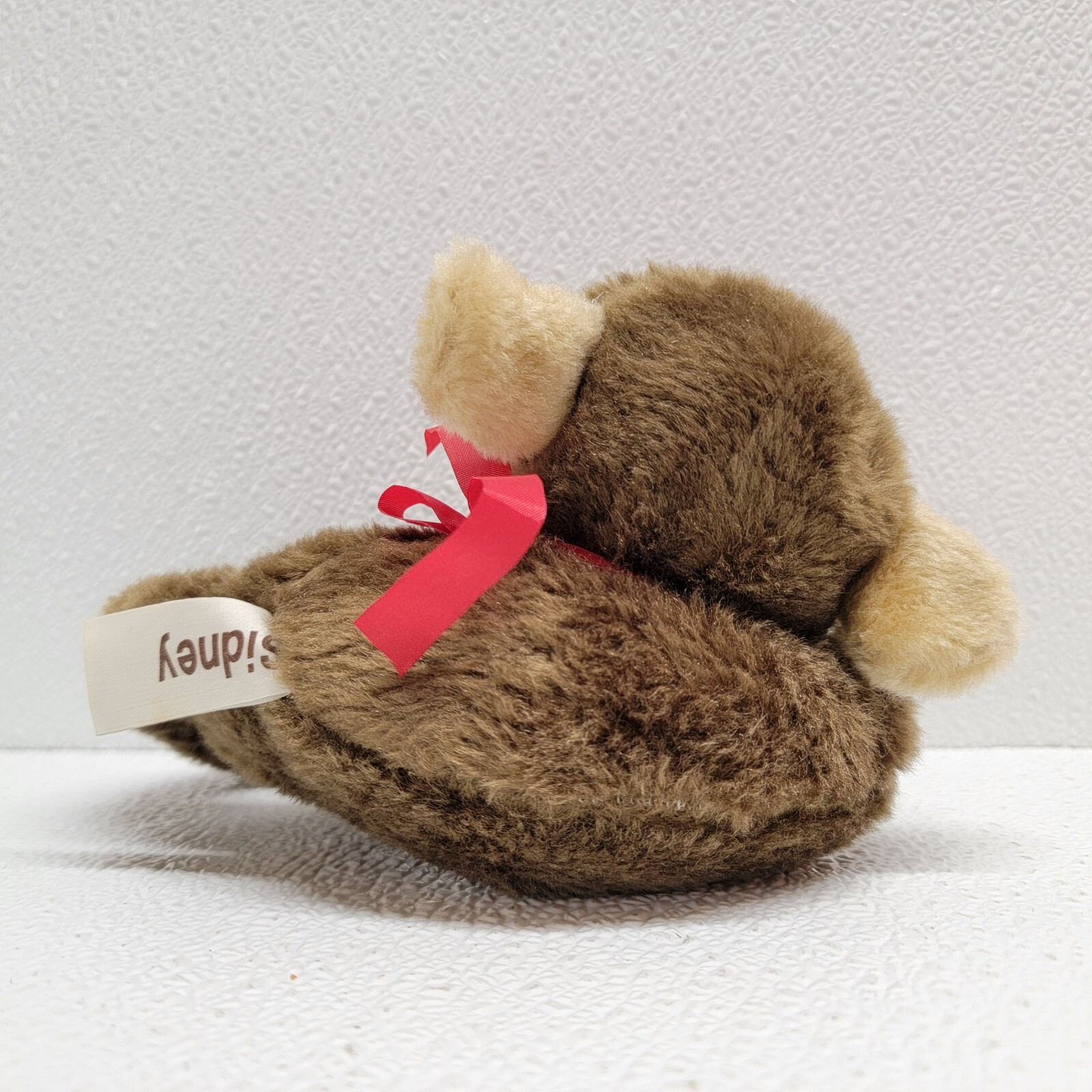 Vintage 1977 Russ Sidney Sleeping Brown Monkey Plush Red Ribbon 6"