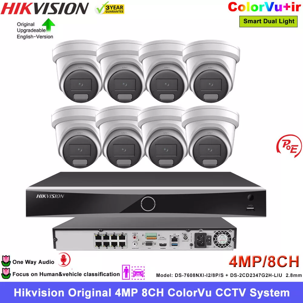 ColorVu IR Hikvision 8CH CCTV Security Camera System PoE 4MP Mic Dual Light IPC