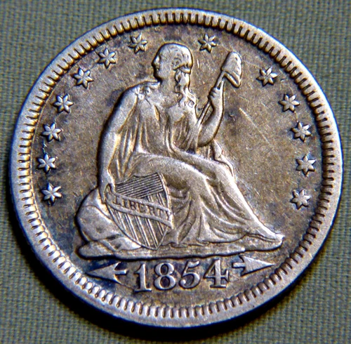 1854 United States Seated Liberty Silver Quarter EF + Details - Lot 1184
