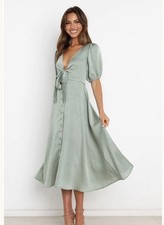 Petal & Pup Sage Green Piper Maxi Dress Button Detail Tie Close Size 4