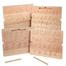 2 Pcs Wood Cursive Alphabet Number Tracing Board Montessori Letter Tracing Bo...