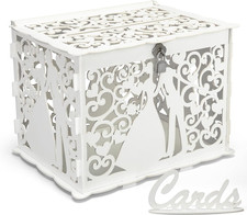 Rustic White Wooden Wedding Card Box with Lock Slot Money Envelope Holder