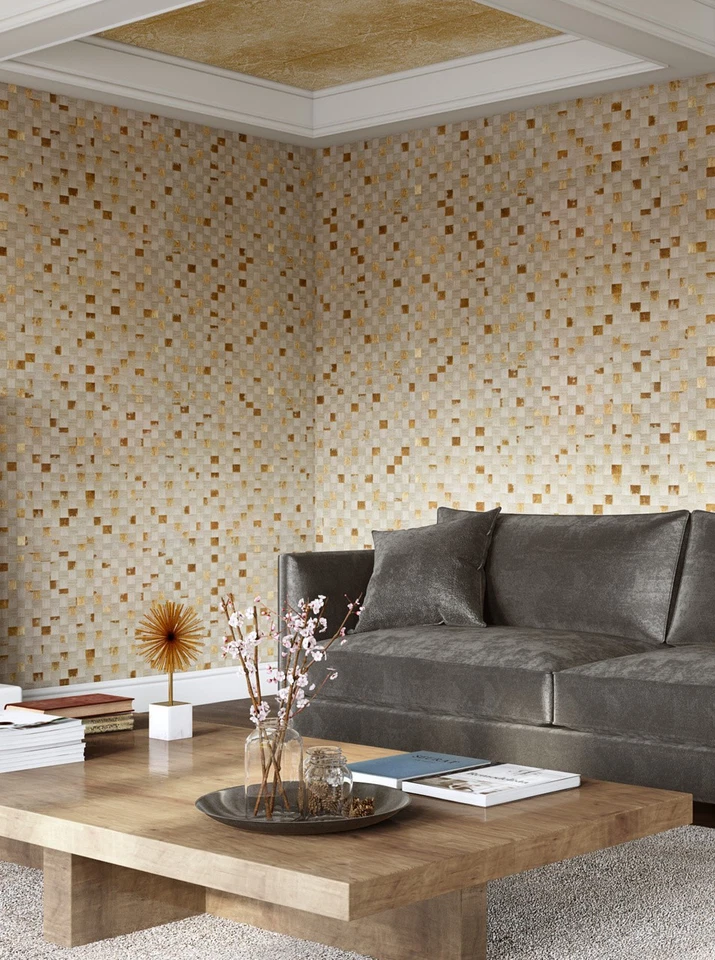 Papel tapiz de rejilla dorado Phillip Jeffries 6414 8 YDS ceniza y oro rollo de 1-12 yardas Foto 2 de 4