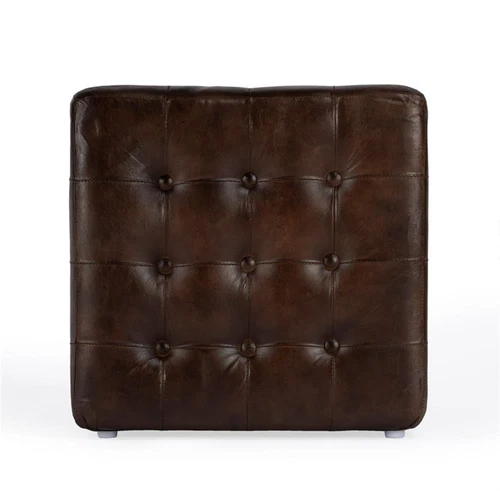 Leon Button Tufted Leather Ottoman - Picture 3 of 3