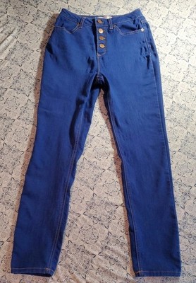 Woman s NO BOUNDARY 4 bronze Front Closer Button Blue Jeans Stretchy Pants Sz 9