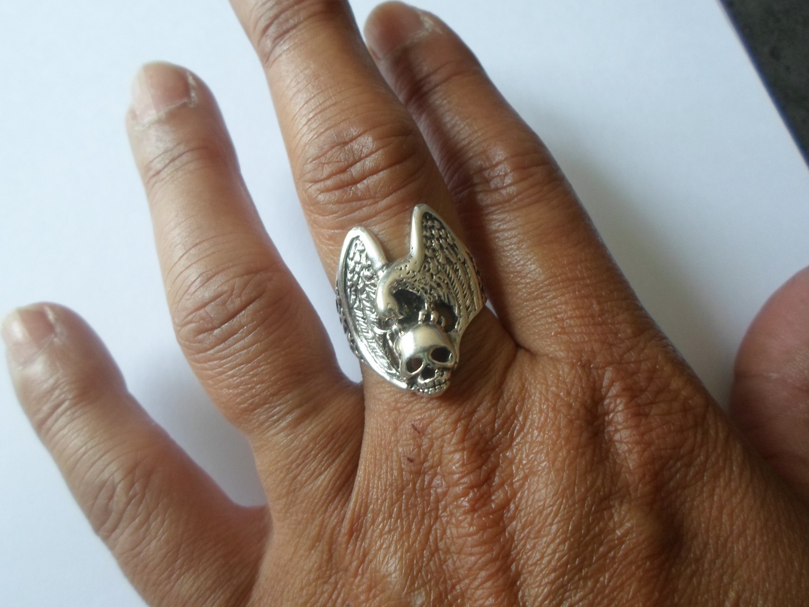 solid silver ring, eagle and skull, size 62 - image 1