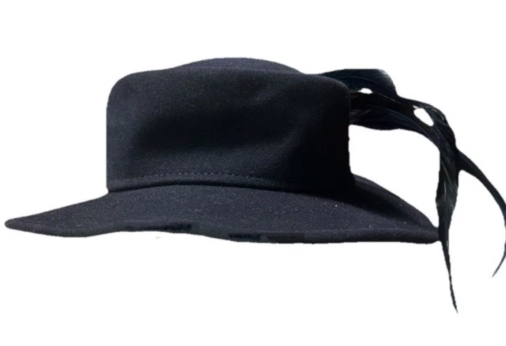 De Colección Christl Wagner Bamberg Ala Ancha Piel Fieltro Sombrero Azul Pluma Borde Alemania Foto 4 de 4