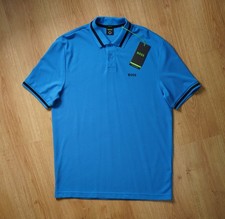 Image of New Hugo Boss S/S Pio Bright Blue Chest Logo Polo Shirt Size S (Small) RRP £90